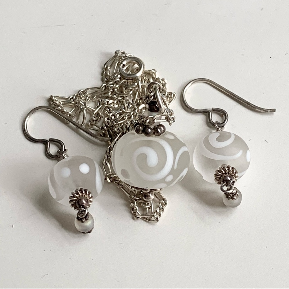 White frosted glass bead jewelry set earrings necklace whimsigoth fairy ornate